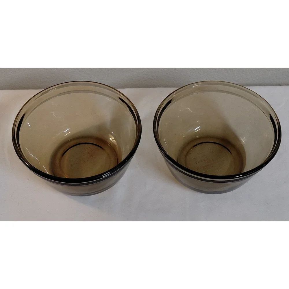 Lot of 2 Vintage Anchor Hocking Smoke Brown Glass Mixing Bowls 1 Qt 6.5